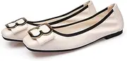 [MACHSWON] Womens Fold up Pumps Casual Roll up Shoes Square Toe Mental Buckle Slip on Loafers Dressy Flats Dolly Shoes