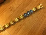 Bug's Homemade Beaded Designer Roach Clip 6” Long - Navy Blue/Gold w/Crown