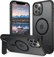 GUAGUA Magnetic for iPhone 12 Pro Max Case with Kickstand [Compatible with MagSafe][Wireless Charging] Anti-Fingerprint Slim Translucent Matte Shockproof Protective Phone Case iPhone 12 Pro Max,Black