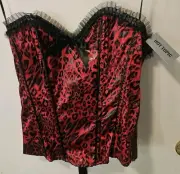 RED LEOPARD BLACKLIST CORSET NWT HOT TOPIC MEDIUM Rockabilly Punk Goth NEW TAGS