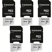 5 Units Transcend 32GB MicroSD Class 10 Micro SDHC Memory Card with SD Adapter
