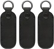 Universal PU Leather USB Storage Box with Metal Snaps and Round Carabiner, Secure Case for 9cm or 3.54 inch Drive/Cable/U-Shield (3 Pack,Black)