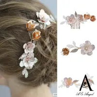 在飛比找momo購物網優惠-【ANGEL】永生玫瑰花漾水鑽韓式新娘公主髮梳髮夾(3款可選