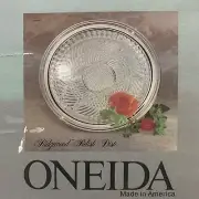 Vintage Oneida Ridgewood Relish Dish On Round Silver Plate Platter NOB 1987!