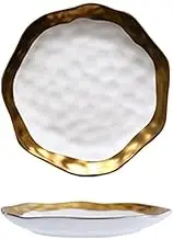 Gilt Edging Porcelain Plate Minimalist Style Western Food Salad Dish Steak Plate Household Round White Black Kitchen Tableware (Color : 003)