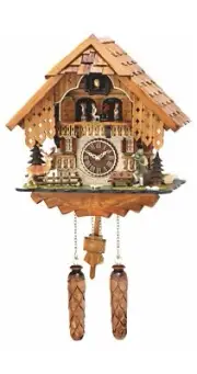 Quartz Cuckoo Clock Black forest house with music, turning.. TU 493 QMT HZZG NEW