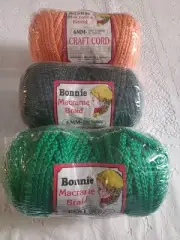 Lot Of 3 Bonnie Macrame Braid Rope Craft Cord 6MM 100 Yards Orange, Green Jade