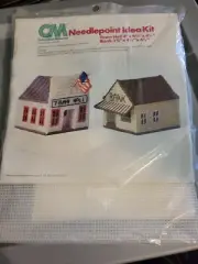 VTG Columbia Minerva Needlepoint Kit Town Hall Bank Miniture Village Plastic Can