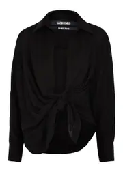 Jacquemus La Chemise Bahia Black Draped Shirt - 12 12