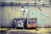 Banksy(Life Short) Famous Oil Paintings Reproduction Giclee Canvas Prints on Canvas Artwork Pictures on Canvas Wall Art for Home Office Decorations(45x67cm_18x27in,Unframed)