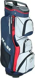 Ram Golf Deluxe Cart Bag with 14 Full Length Dividers and Putter Hole (Navy/White/Red)