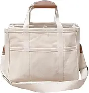 [Generic] Canvas Tote Bag Handbag Women Crossbody Shoulder Bag Multifunctional Mommy Diaper Bag with Mult e Compartments and Detachable Shoulder Strap White