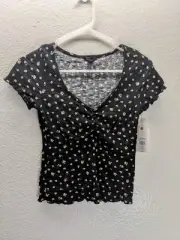 Billabong Black Floral Cotton Pull Over Top
