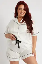 White Pyjama Set Satin Contrast Piping Pj