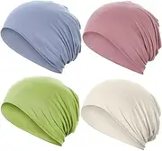 [JarseHera] 4PCS Cotton Slouchy Beanie Soft Sleep Caps Chemo Headwear Skull Cap Hats