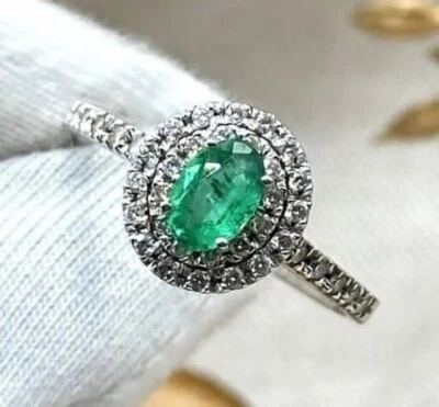 2.27 Ct Oval Cut Natural Emerald Diamond Engagement Ring 14K solid White gold