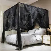 Solid Black Royal Glam 4 Post Bed Canopy Netting Curtains Sheer Panel ANY SIZE