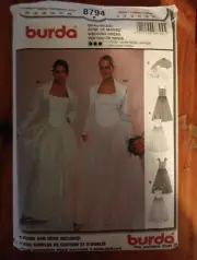 Burda 8794 Misses' Lined Wedding Dress & Jacket Size 8 10 12 14 16 18 NEW UC FF