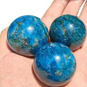 3pcs Natural Blue Apatite Crystal Sphere Ball Set, 1.2 Inchs Polished Round Sphere Gemstone Specimen Reiki Energy Feng Shui Home Desk Decor
