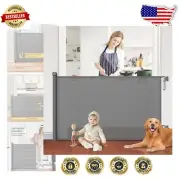 Durable 54" Wide Retractable Dog Gate - One-Hand Operation for Stairs & Doorways