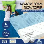 STARRY EUCALYPT Memory Foam Mattress Topper 7-Zone Cool Gel Bamboo 10cm Double