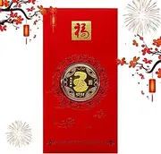 Commemorative Red Envelope,Chinese Commemorative Red Envelope,Chinese New Year Snake Coin Envelope 2025 | New Year Mascots Traditional Snake Coin with Fu Character Red Packet for Spring