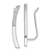 Sterling Silver Rhodium-Plated Polished Cz Curved Bar Ear Climber Earrings