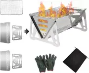 Portable Camping Fire Pit, Foldable Stainless Steel Charcoal Grill, Mini Mesh...