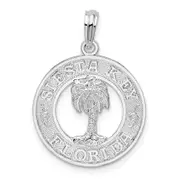 Sterling Silver De-Ani Rhodium-Plated Textured Siesta Key Florida With Palm Tree Pendant