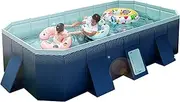 1.6M-3m Foldable Large Swimming Pools, Durable PVC Composite Board Family Summer Outdoor Garden Water Games Thicken No Inflatable Pool with Two Drains 160cm