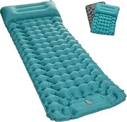 Self Inflating Sleeping Pad Mattress for Camping: Inflatable Camping Bed with Built-in Foot Pump for Tent - 4" Extra Thick Mat Air Cot for Floor - Blue