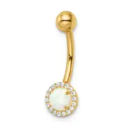 14K Yellow Gold 14 Gauge Created Opal And Cz Belly Ring