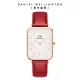 【Daniel Wellington】DW 手錶 Quadro Suffolk 29x36.5mm經典紅真皮皮革大方錶-玫瑰金框(DW00100453)