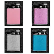 Glitter Bling Hip FLASK & FUNNEL Stainless Steel Blue Green Pink Purple Silver