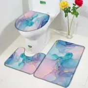 Abstract Marble Bath Mat Set Pink Blue Line Textured Modern Home Floor Carpet Ba