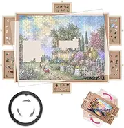2000 Piece Wooden Puzzle Table with 6 Drawers – Rotating Jigsaw Puzzle Board with Cover, Portable Puzzle Organizer for Adults, 360° Lazy Susan Design for Easy Sorting and Storage