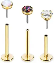 [Vegolita] 16G 18G 20G 3PCS G23 Titanium Push in Labret Monroe Stud Threadless Lip Ring Opal CZ Nose Stud Pure Titanium for Sensitive Skin Cartilage Helix Tragus Earrings Stud 6MM 8MM 10MM