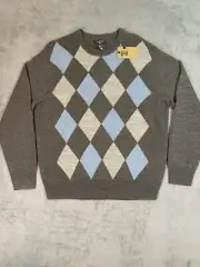 New Dockets Sweater Mens Large Blue Gray Argyle Diamond Pattern Extra Soft NWT