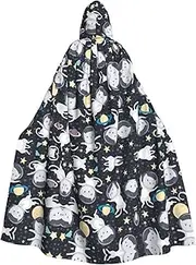 Fun Cat Astronaut Print Hooded Grace Cloak For Women Men Halloween Cosplay Carnival Parties Themed Events, Black