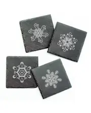 Susquehanna Glass Set of Four Abstract Snowflakes Square Slate Coasters
