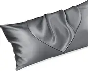 T Tersely Satin Silk Body Pillow Pillowcase for Hair and Skin, Premium and Silky Pillow Cases Space Long Body Pillow Case Cover 20x54 inch with Envelope Closure,51×137cm (Silver Grey)