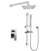 WELS Square Chrome 2in1 Set Twin Shower Head Straight Arm & Handheld Rose Soap Dish