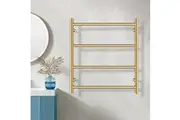 ACA 4 Bar Heated Towel Rail Round Wall Mounted Towel Electric Towel Rack Warmer Drying Rack Stainless steel Brushed Gold