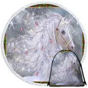 Christmas Magic White Unicorn Round Beach Towel