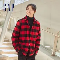 在飛比找蝦皮商城優惠-Gap 男女同款 法蘭絨英倫商務格紋長袖襯衫-紅色格子(42