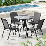 1 Set of 5 Gardeon Outdoor Dining Set Table and Chairs Patio Garden Furniture Bistro Set Grey