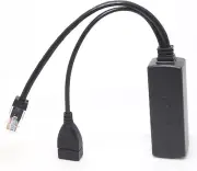 Gigabit Ethernet Active PoE Splitter 48V to 5.2V 2.4A with USB Female Type A Por
