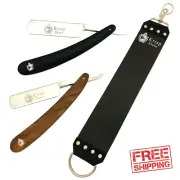 2 PC CUT THROAT STRAIGHT RAZORS SHAVE READY + WIDE LEATHER SHARPENING STROP BELT