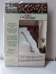 Bucilla Stamped Cross Stitch Embroider Pillowcase Pair Marys Flower Border 45066