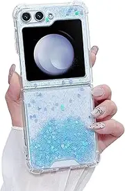 MUNDULEA Compatible with Samsung Galaxy Flip 5 Clear Case Heart Women Girls Soft TPU Sparkle Glitter Anti-Scratch Shockproof Protective Phone Cover for Galaxy Z Flip 5 (Hearth Blue)
